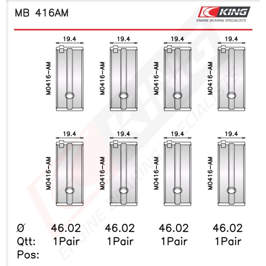 PANEWKI GŁÓWNE KING BEARINGS MB416AM 0.50 DAIHATSU 0.8-1.0B+D -84